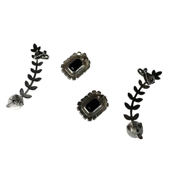 Elegant Black Crystal Rhinestone Earrings Lot Leaf Vine Dangle & Square Studs - Picture 3 of 3